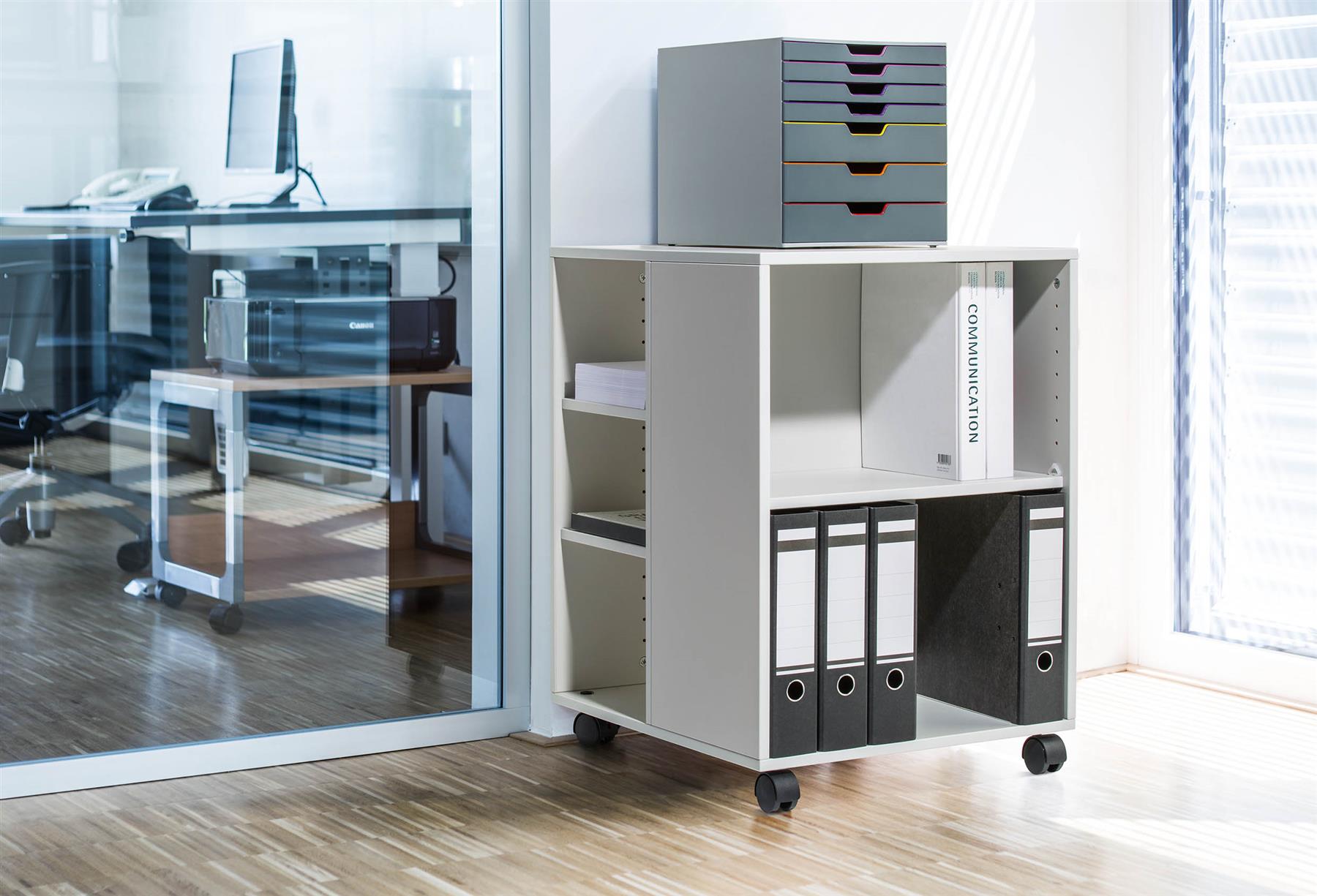 Durable 6 Shelve Office Filing Storage Trolley on Wheels | 75cm Grey