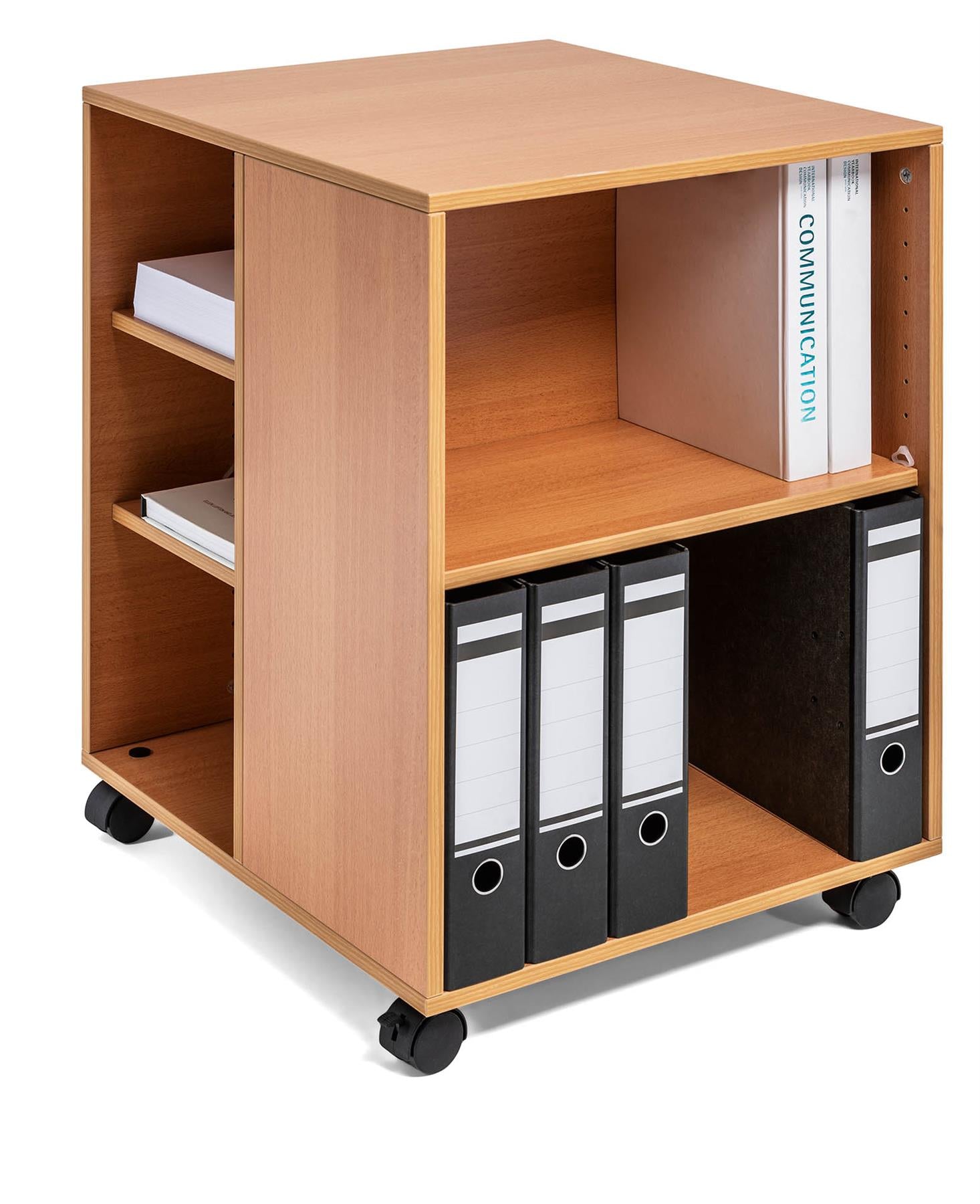 Durable 6 Shelve Office Filing Storage Trolley on Wheels | 75cm Beech