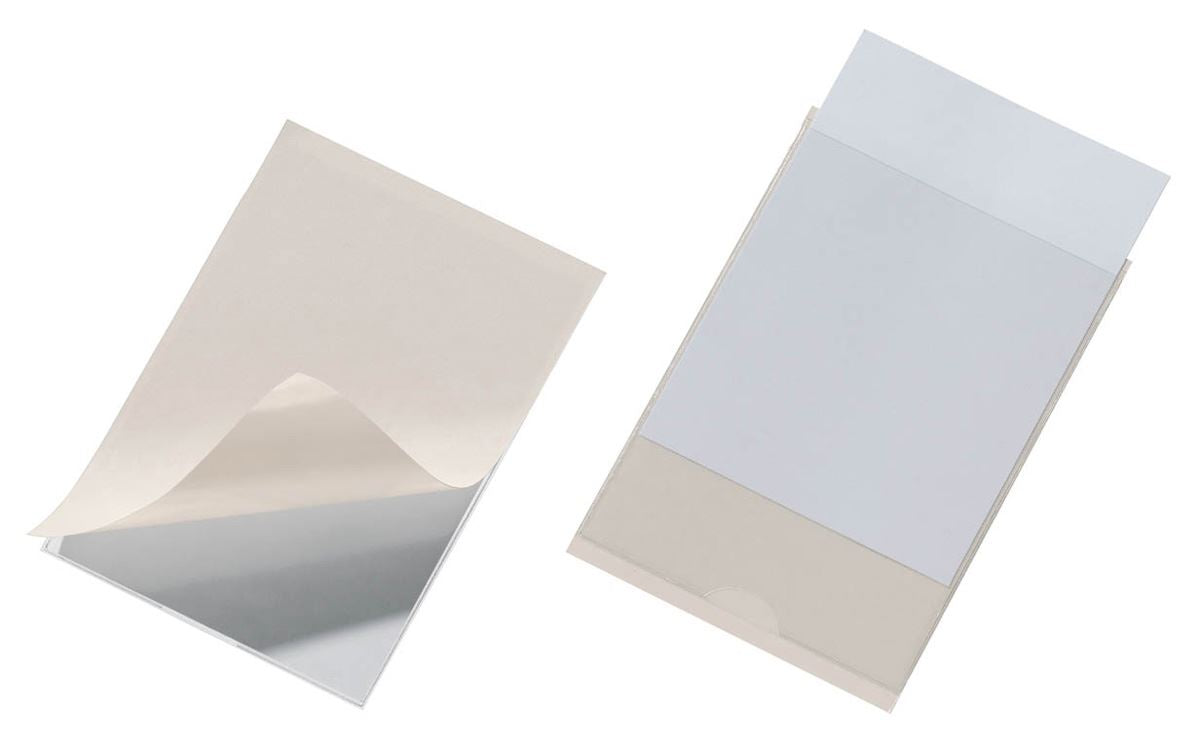 Durable POCKETFIX Self-Adhesive Clear Label Sleeve Pockets | 10 Pk | 105 x 70mm
