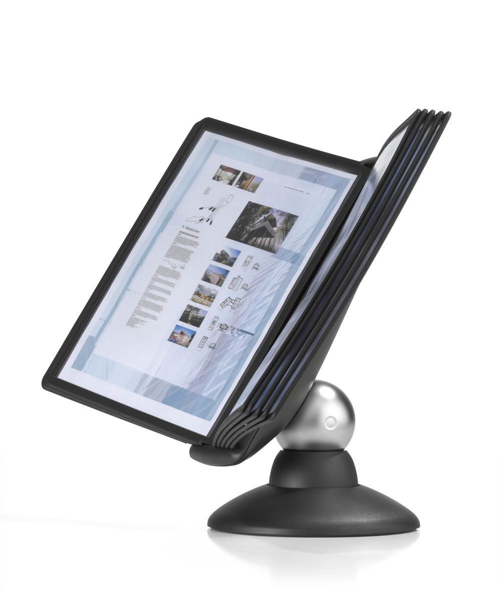Durable SHERPA MOTION 10 Desk Display Panel Stand 360° | 10 Panels | A4 Black