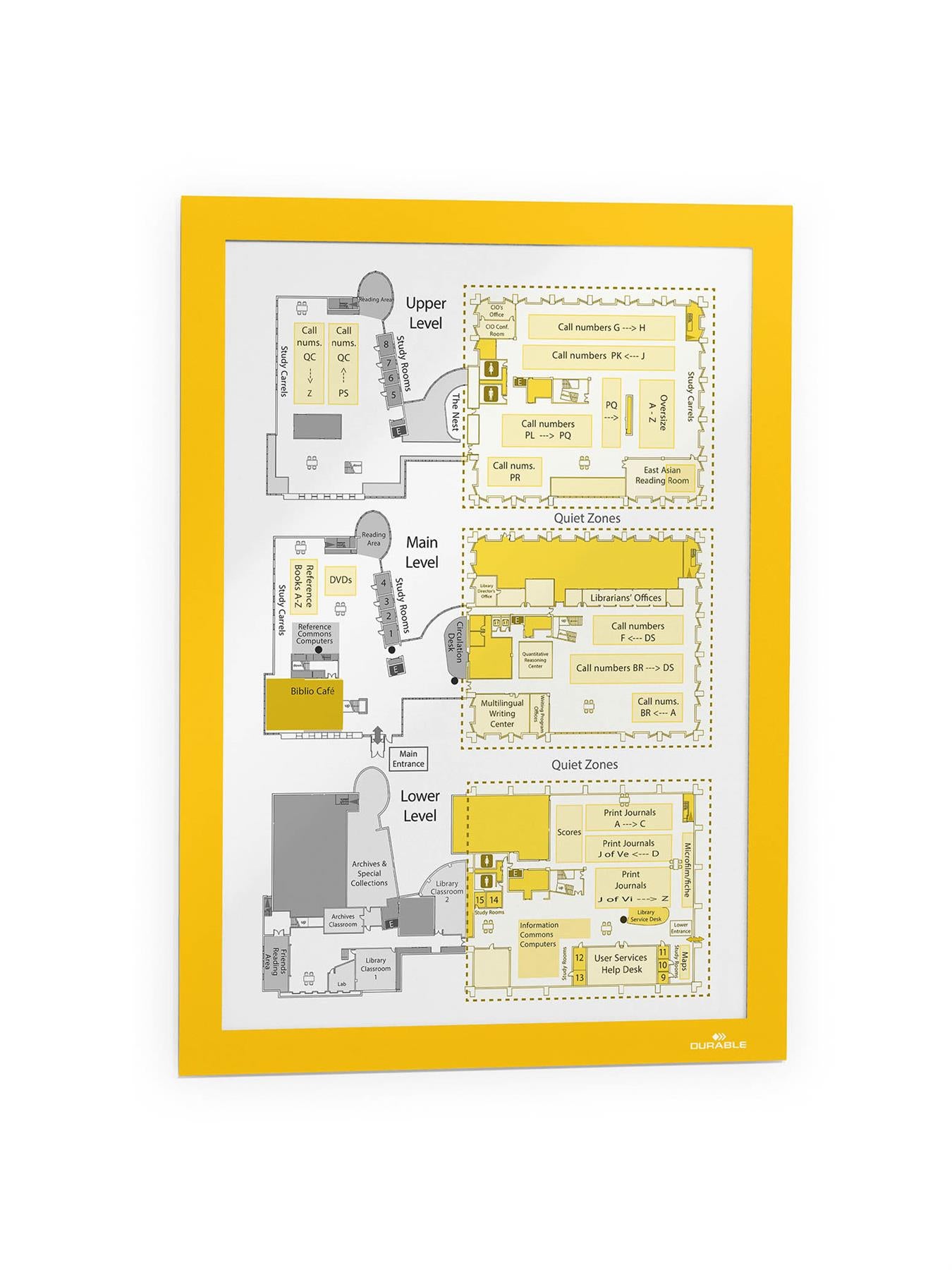 Durable DURAFRAME Self Adhesive Magnetic Signage Frame | 2 Pack | A4 Yellow