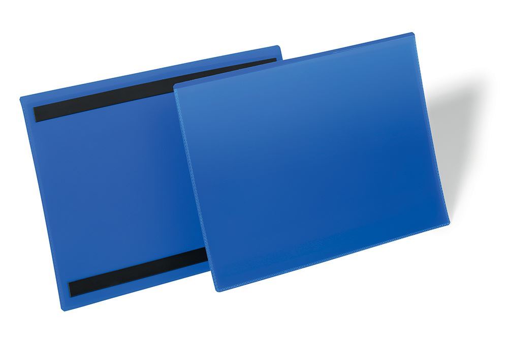 Durable Magnetic Ticket Label Holder Document Pockets | 50 Pack | A4 Blue