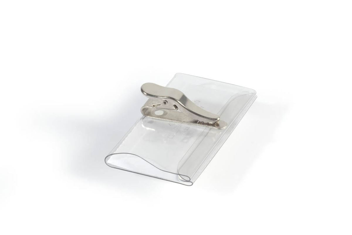 Durable Crocodile Clip Name Tag ID Badge Holders + Inserts | 25 Pack | 40 x 75mm