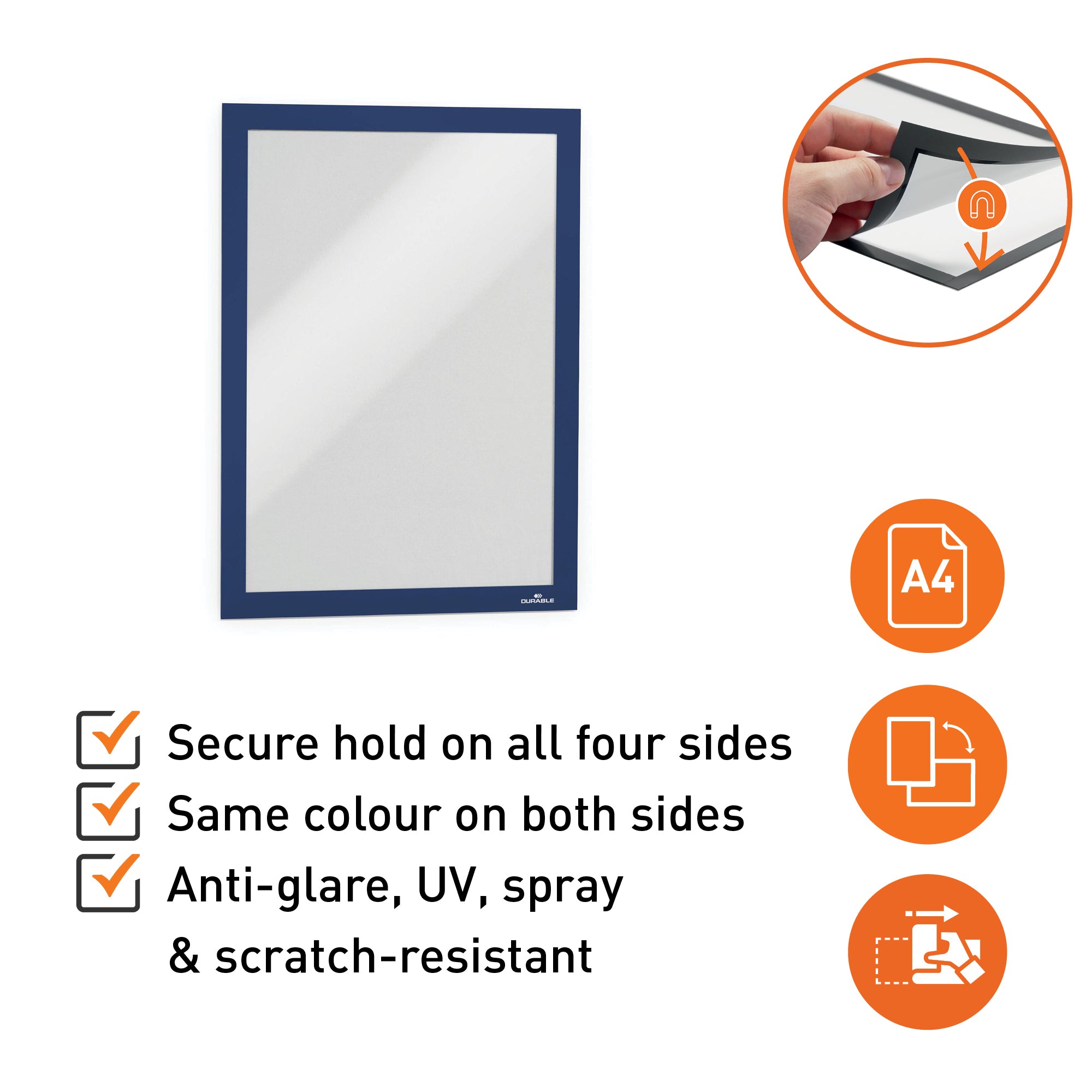 Durable DURAFRAME Self Adhesive Magnetic Signage Frame | A4 Blue