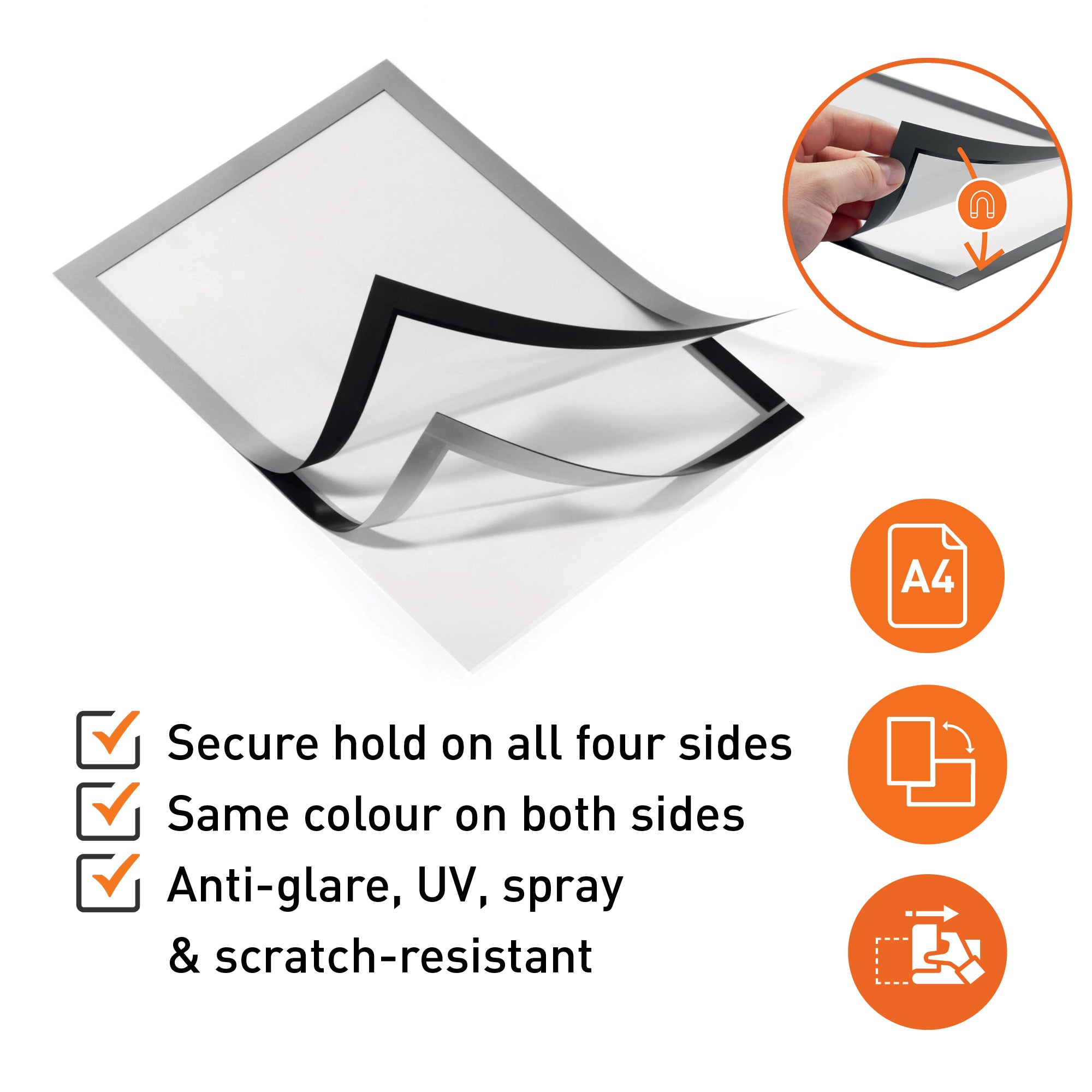 Durable DURAFRAME Self Adhesive Magnetic Signage Frame | A4 Silver