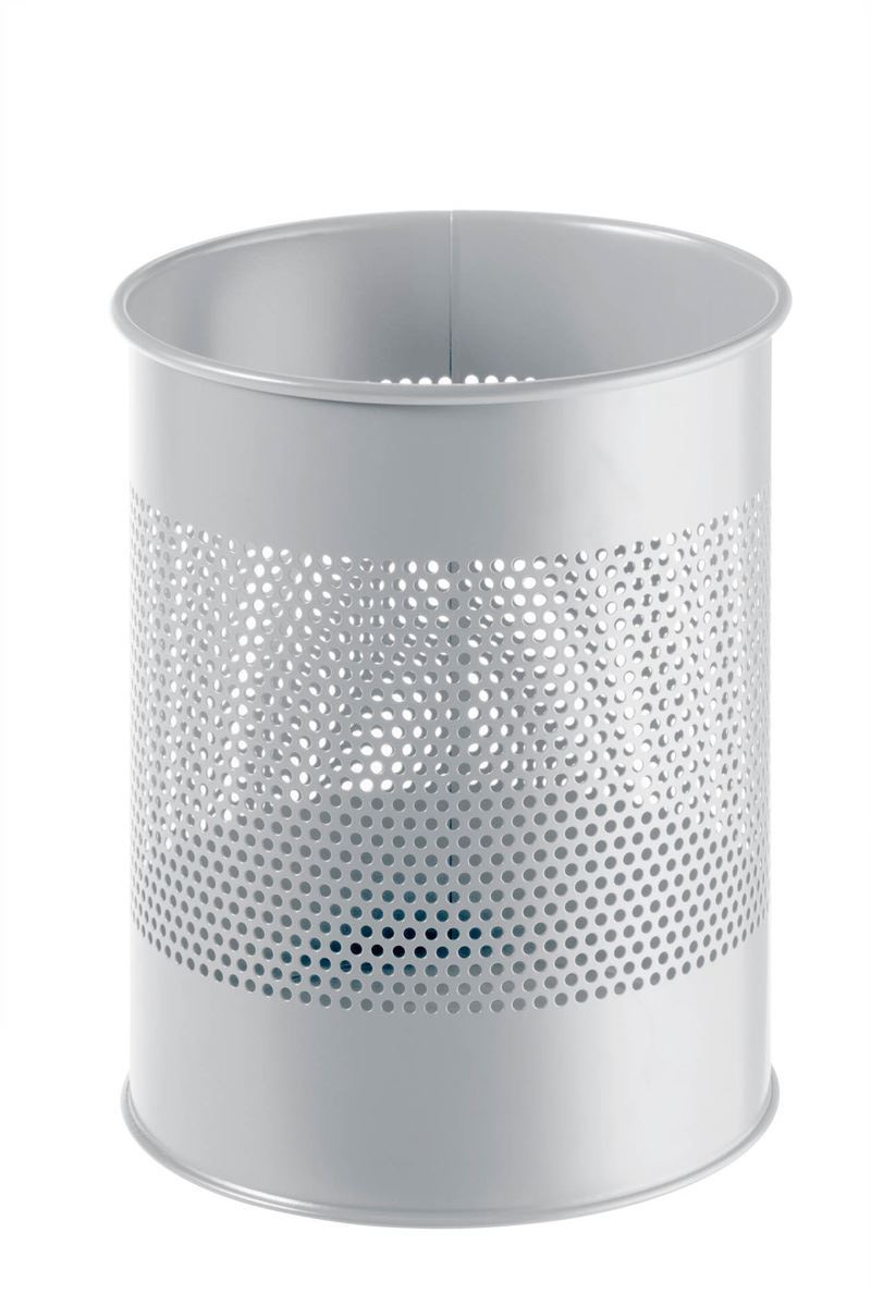 Durable Round Steel Waste Bin | 165mm Perforated Ring | 15L | Grey