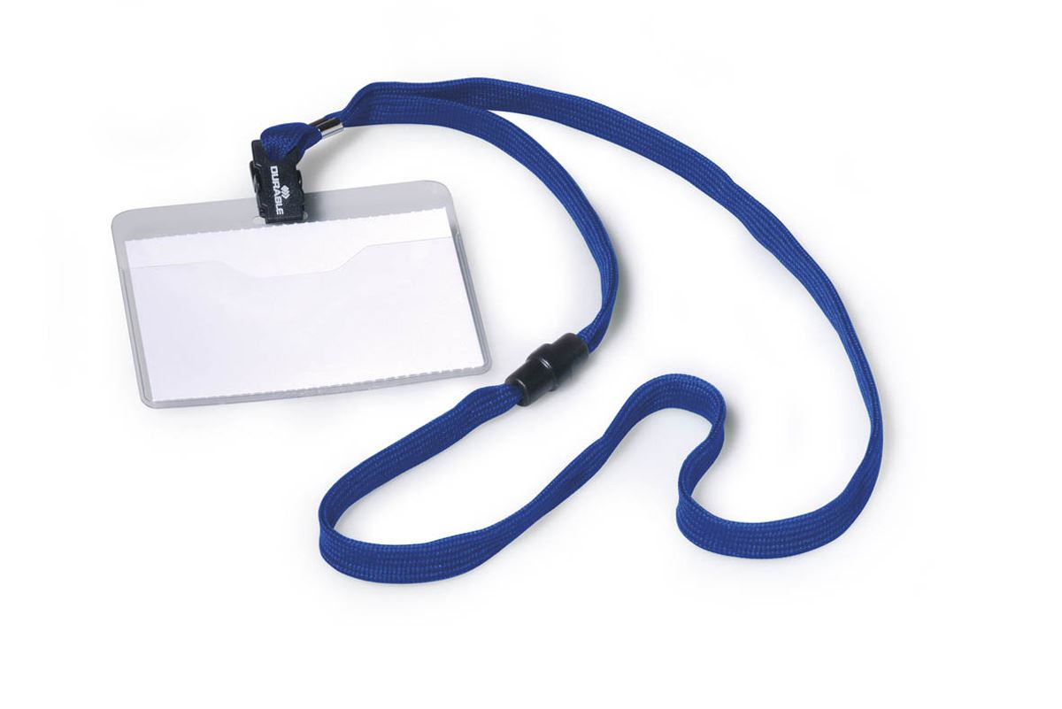 Durable Lanyard Name Badge ID Card Holder + Inserts | 10 Pack | 60 x 90mm | Blue
