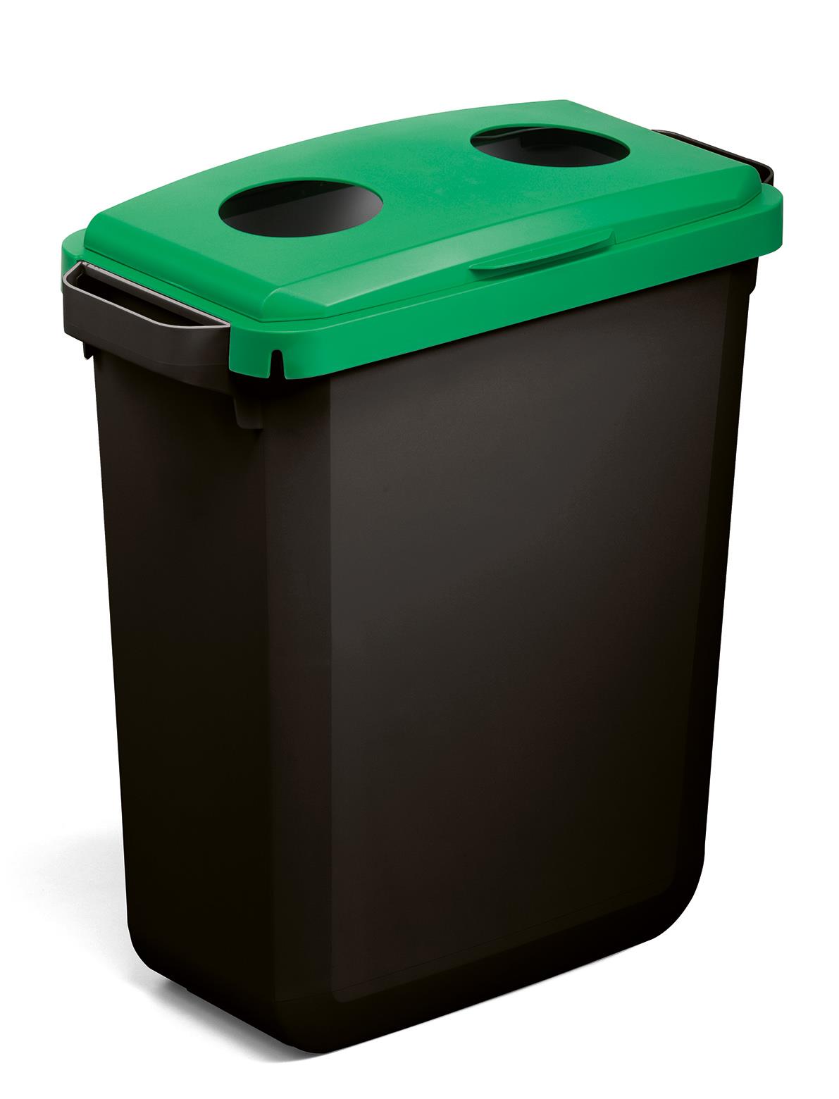 Durable DURABIN ECO Recycled Black Recycling Bin + Green Hinged Bottle Lid | 60L