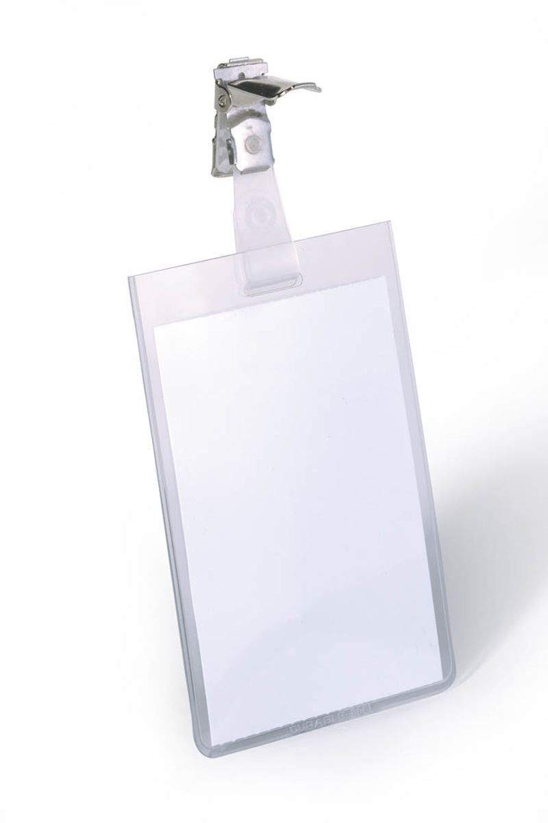 Durable Clip Name Tag ID Badge Card Holders | 25 Pack | Vertical 90 x 60mm