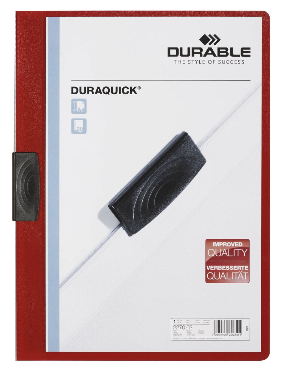 Durable DURAQUICK 20 Sheet Document Clip File Folder | 20 Pack | A4 Red