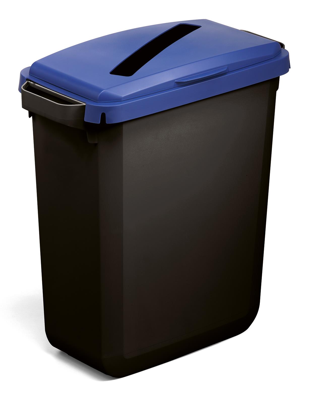 Durable DURABIN ECO Recycled Black Recycling Bin + Blue Hinged Slot Lid | 60L