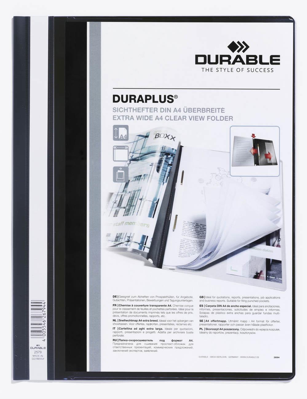 Durable DURAPLUS Project Folder Document Report File | 25 Pack | A4+ Black