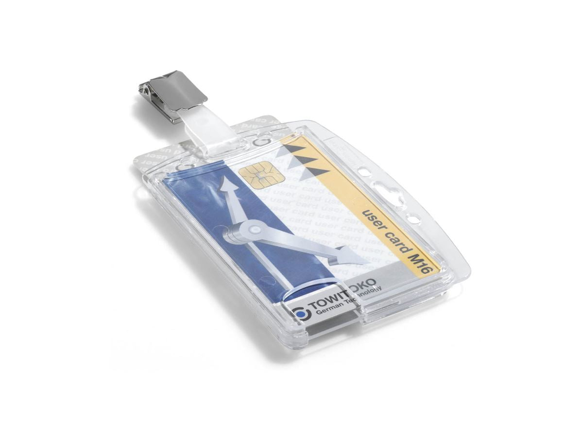 Durable Enclosed DUO 2 Card Clip Security Pass ID Badge Holder | 25 Pack | Clear