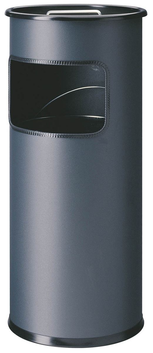 Durable Round Metal Waste Bin with Integrated Sand Ashtray | 17L | Charcoal