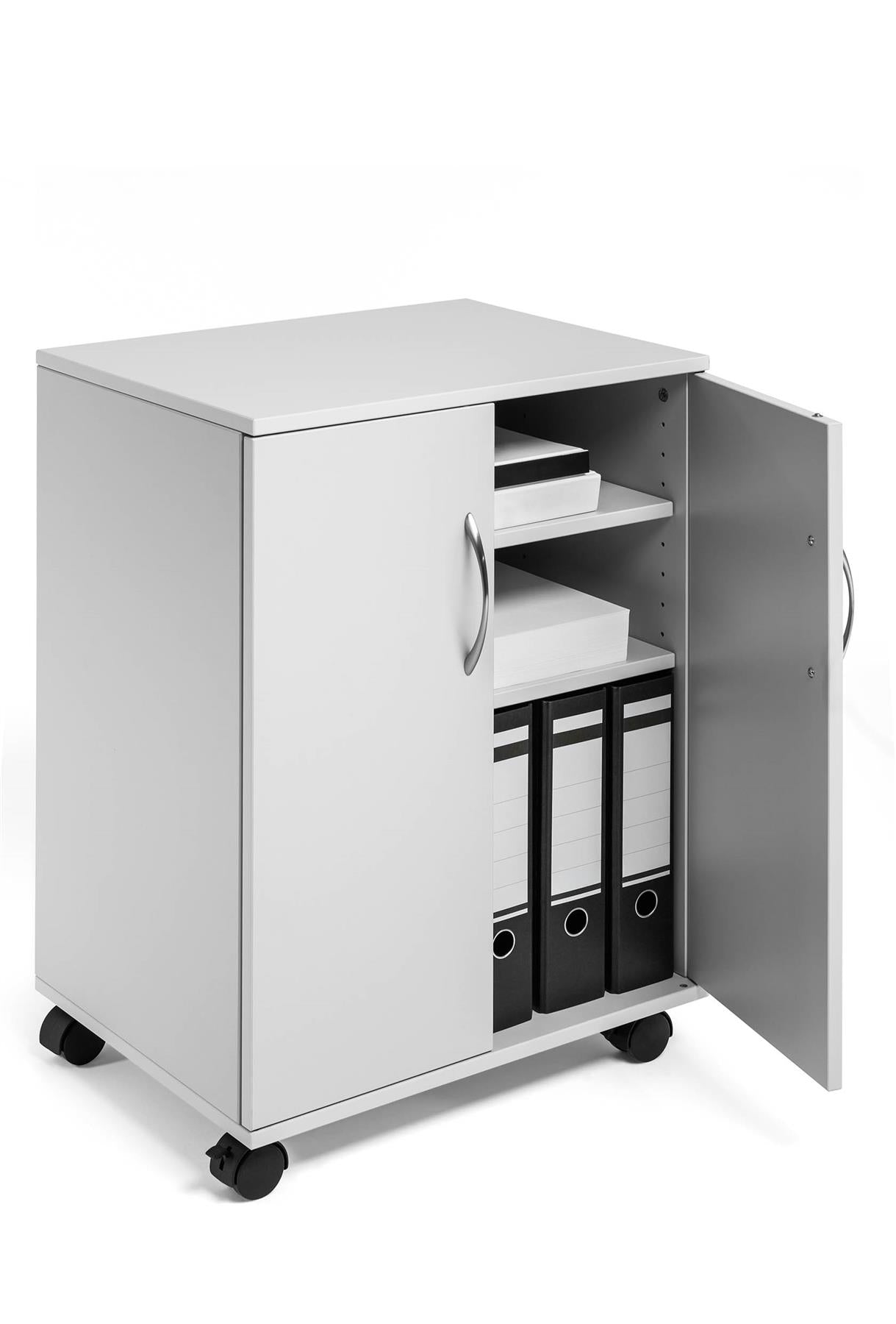 Durable 2 Door Office Filing Storage Trolley on Wheels | 75cm Grey