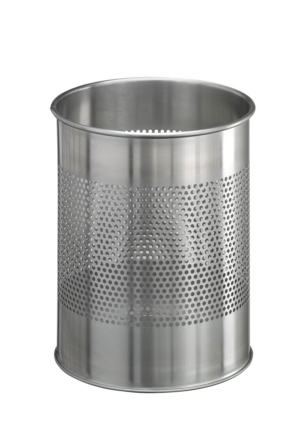 Durable Round Metal Perforated Waste Bin | Scratch Resistant Steel | 15L Silver