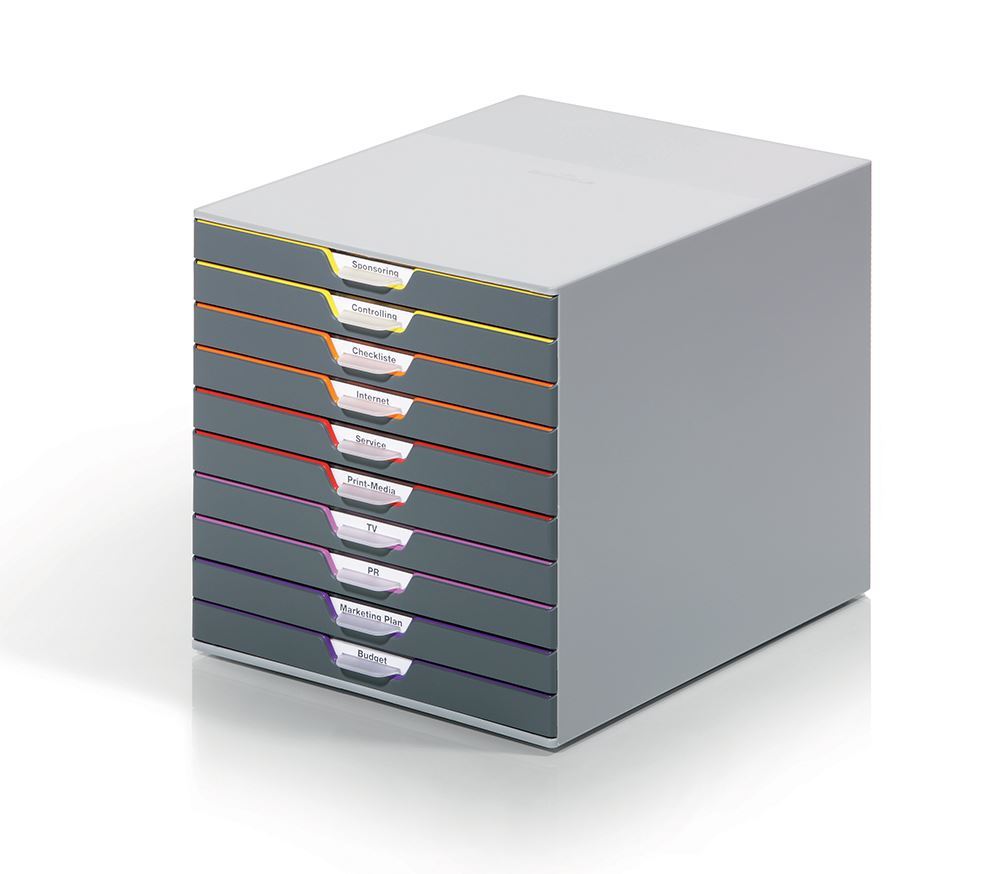 Durable VARICOLOR Desktop Organiser 10 Drawer Colour Coded Modular Storage | A4+