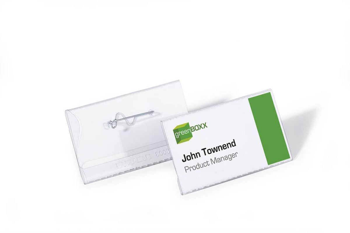 Durable Conference Pin Name Tag Badge Holders + Inserts | 100 Pack | 40 x 75mm