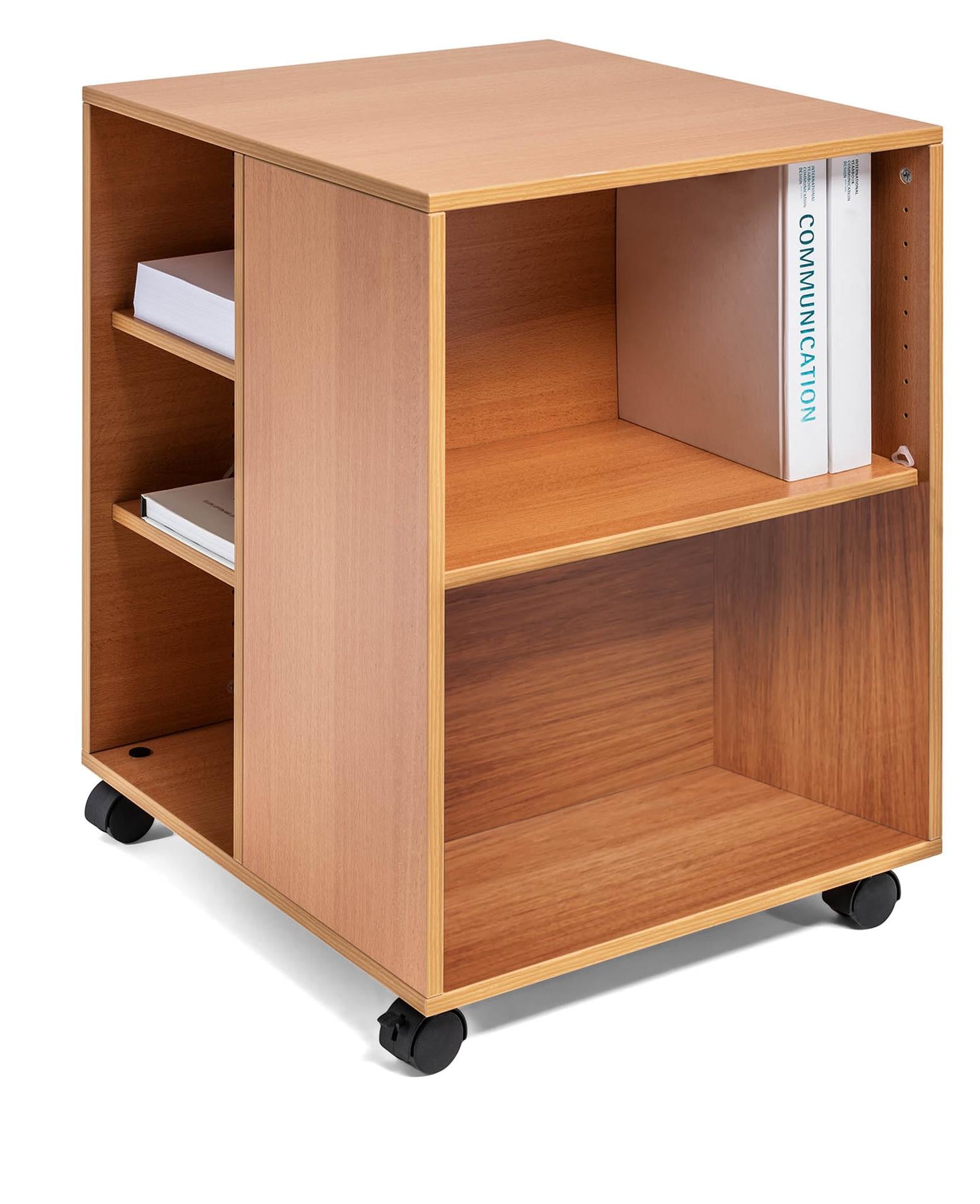 Durable 6 Shelve Office Filing Storage Trolley on Wheels | 75cm Beech