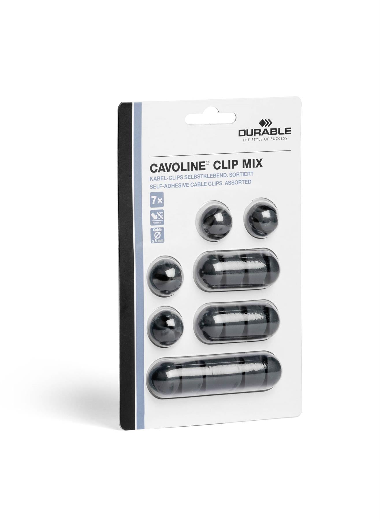 Durable CAVOLINE Cable Management Desk Tidy Clips | 7 Assorted | Grey