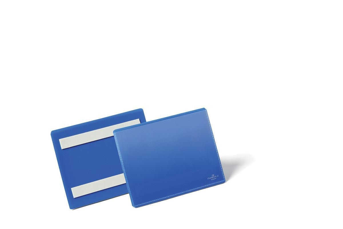 Durable Adhesive Ticket Holder Label Pouch Document Pockets | 50 Pack | A6 Blue