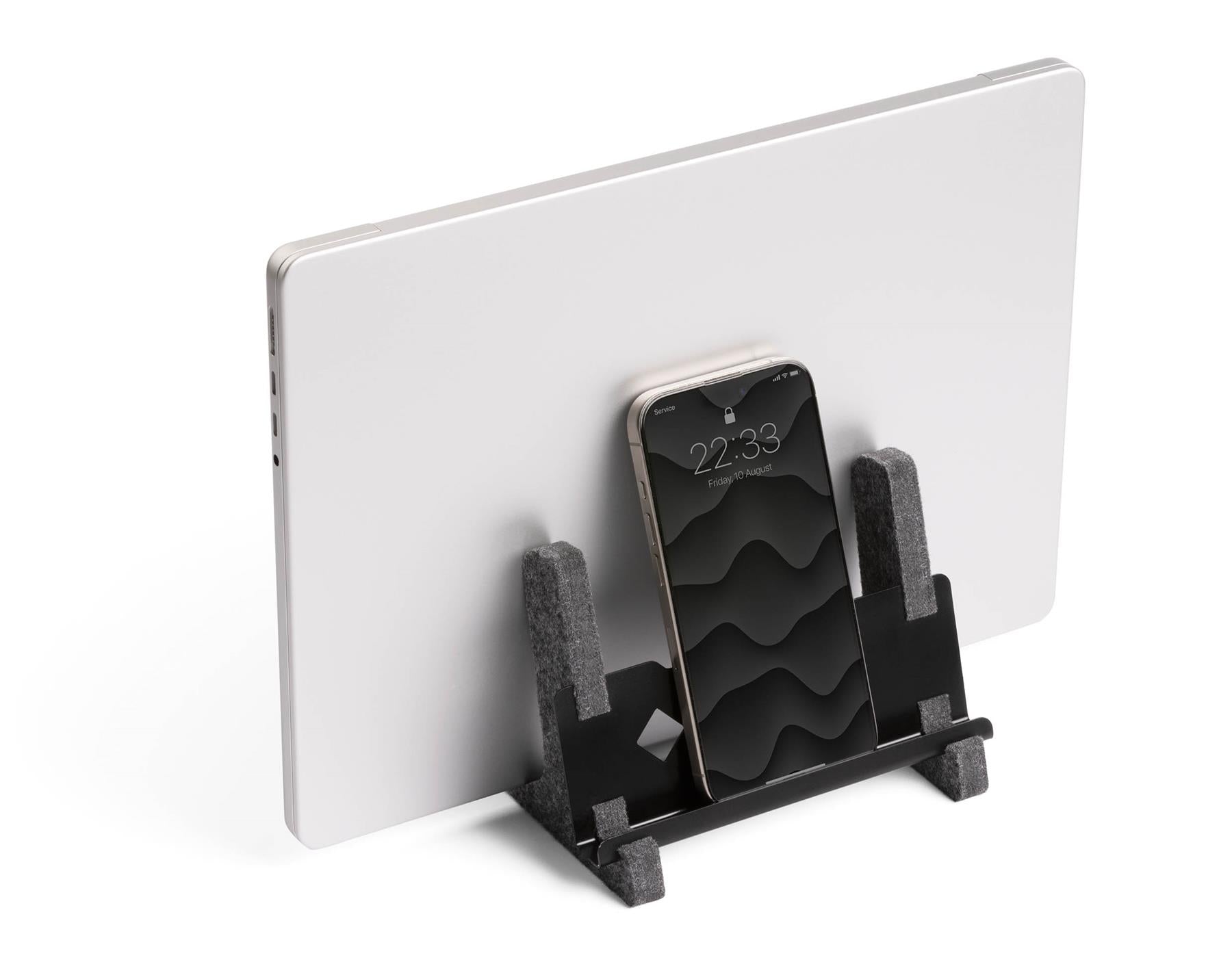 Durable Recycled Felt Vertical Laptop Stand Dock | Space Saving 3-in-1 Holder