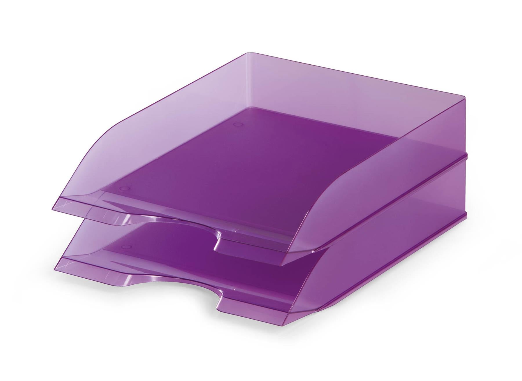 Durable Translucent Stackable Letter Tray Document Paper File | A4+ Clear Purple