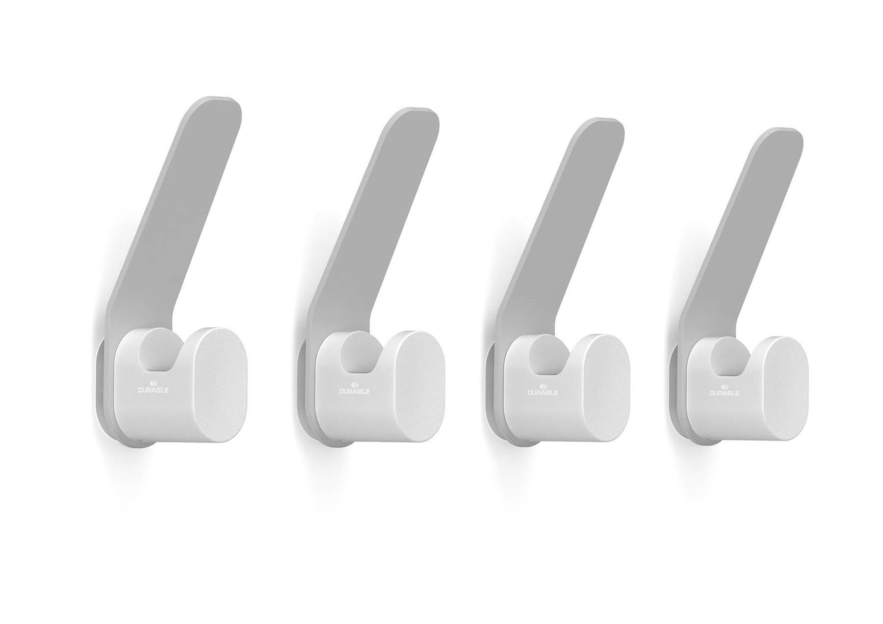 Durable DURASTORE Aluminium Double Coat Hooks Wall Mounted | 4 Pack | Grey