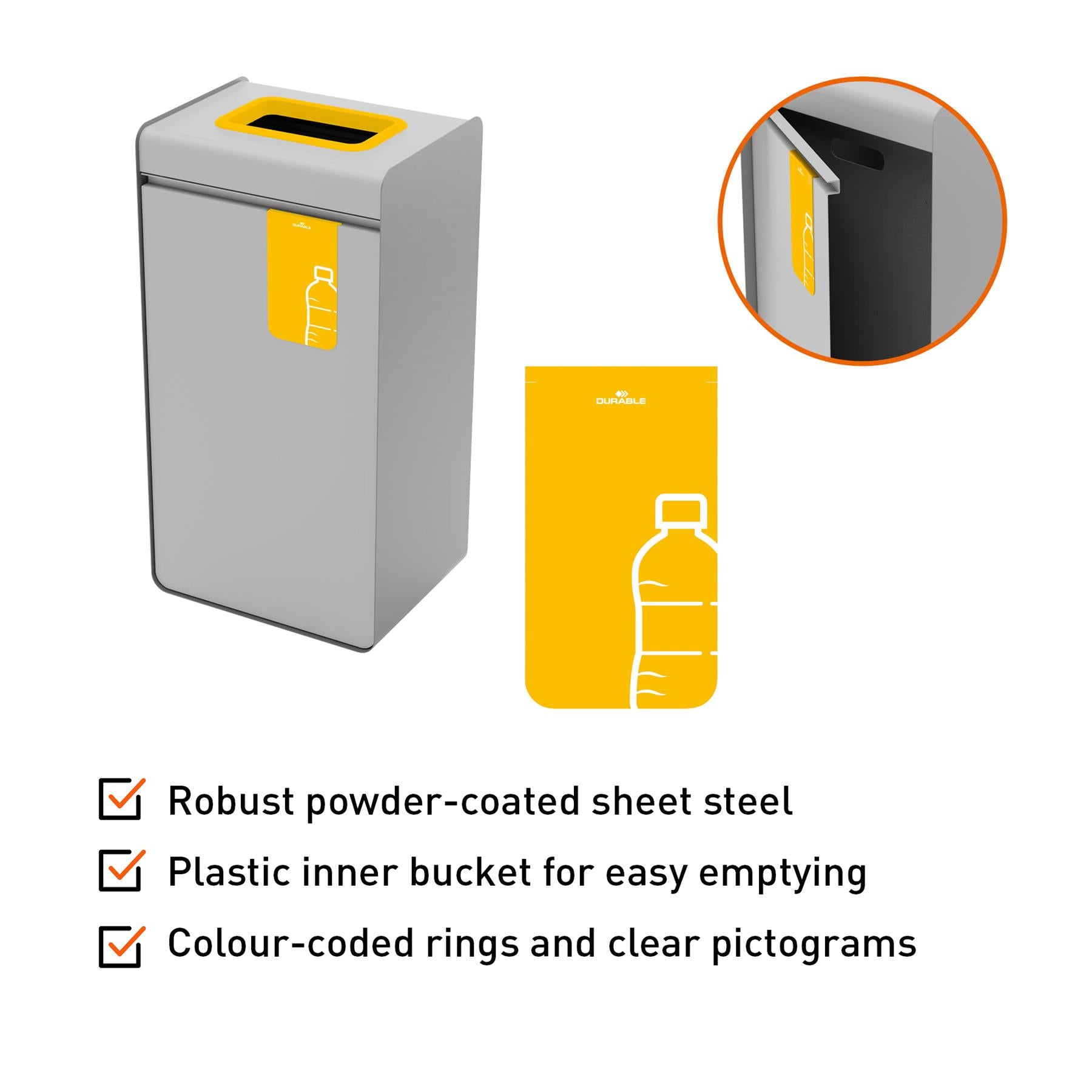 Durable 55L Plastic Waste Bin | Sheet Steel Recycling Separation Bin | DURASORT®