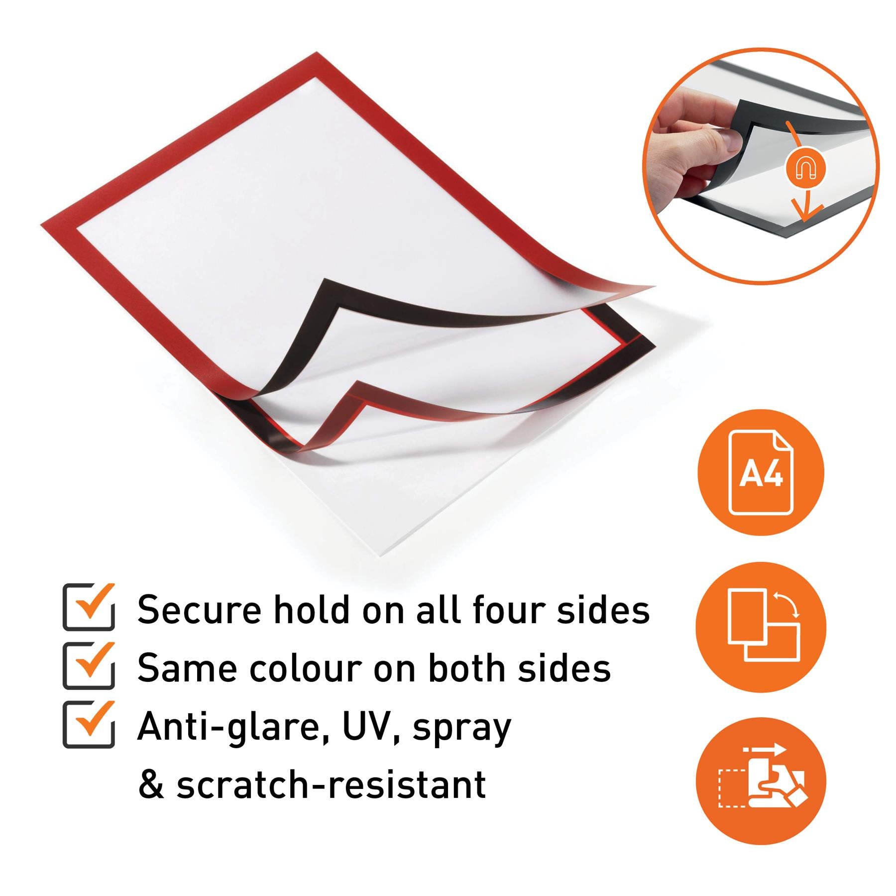 Durable DURAFRAME Self Adhesive Magnetic Signage Frame | A4 Red