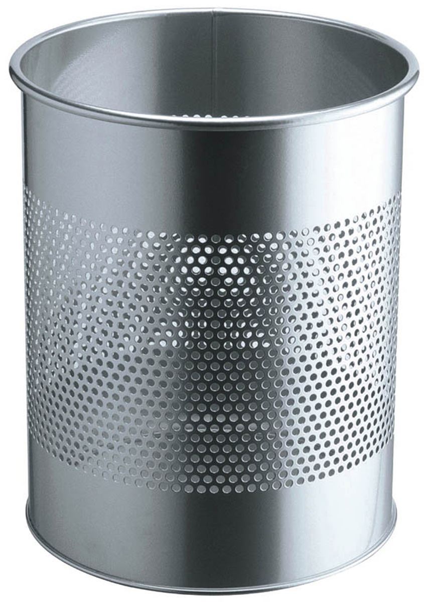 Durable Round Steel Waste Bin | 165mm Perforated Ring | 15L | Silver