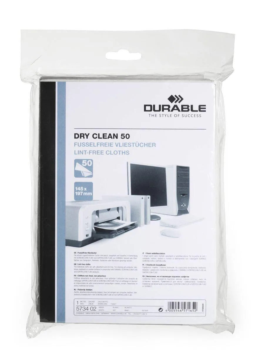 Showing Durable UK's Durable Absorbent Dry Phone Cleaning Wipes | 50 Biodegradable Sachets, available as SKU 573402 with EAN 4005546571652.