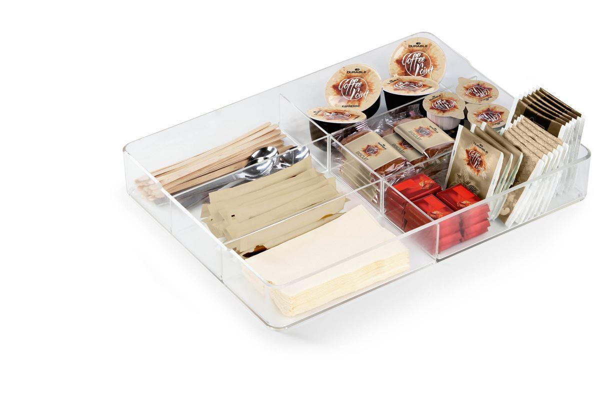 Showing Durable UK's Durable Acrylic Food-Safe Plastic Draw Organiser Storage Divider | Crystal Clear, available as SKU 338419 with EAN 4005546978727.