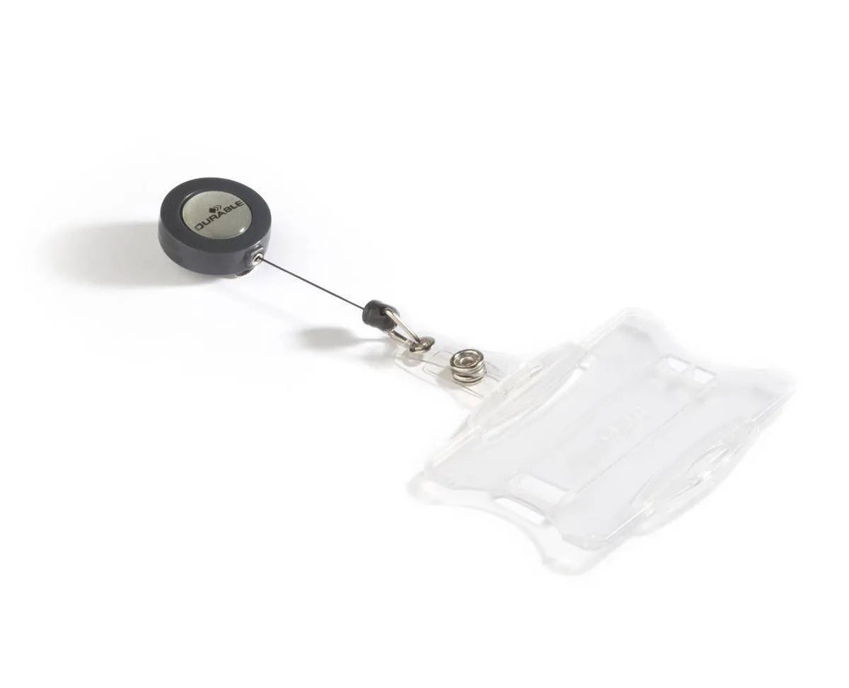 Showing Durable UK's Durable Acrylic Security Pass ID Card Holders with Badge Reel | 10 Pack | Clear, available as SKU 801119 with EAN 4005546804101.