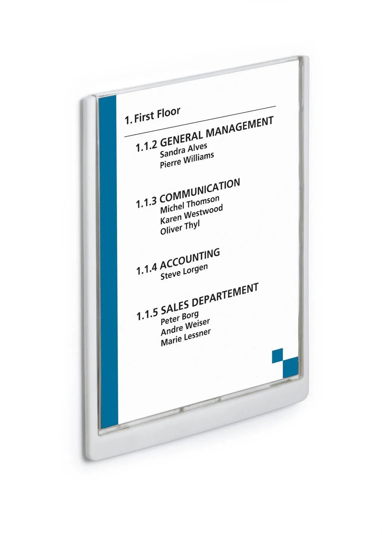 Showing Durable UK's Durable Adhesive CLICK SIGN Wall Mounted Door Sign Holder | A4 | White, available as SKU 486702 with EAN 4005546405506.