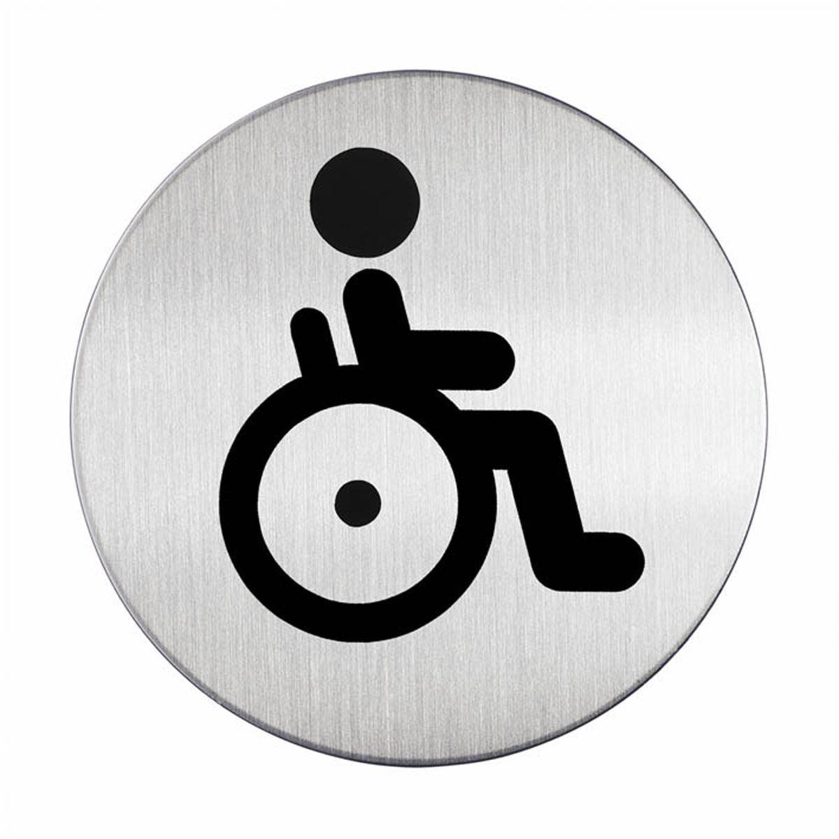 Showing Durable UK's Durable Adhesive Disabled WC Symbol Bathroom Toilet Sign | Stainless Steel, available as SKU 490623 with EAN 4005546400150.