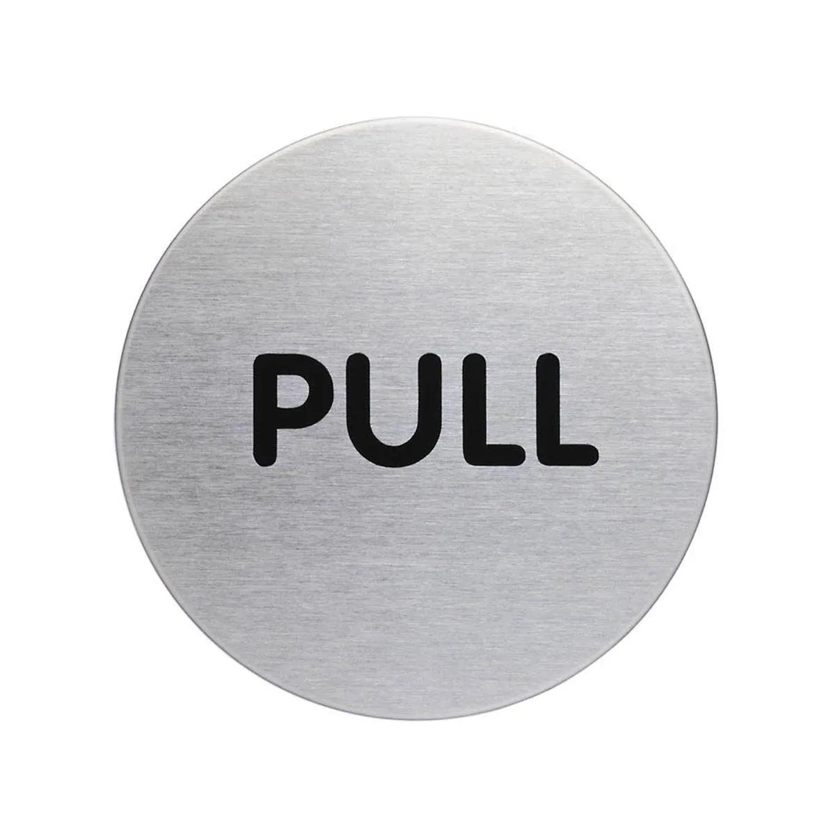 Showing Durable UK's Durable Adhesive Fire Door PULL Sign Symbol | Brushed Stainless Steel | 65mm, available as SKU 490165 with EAN 4005546400129.