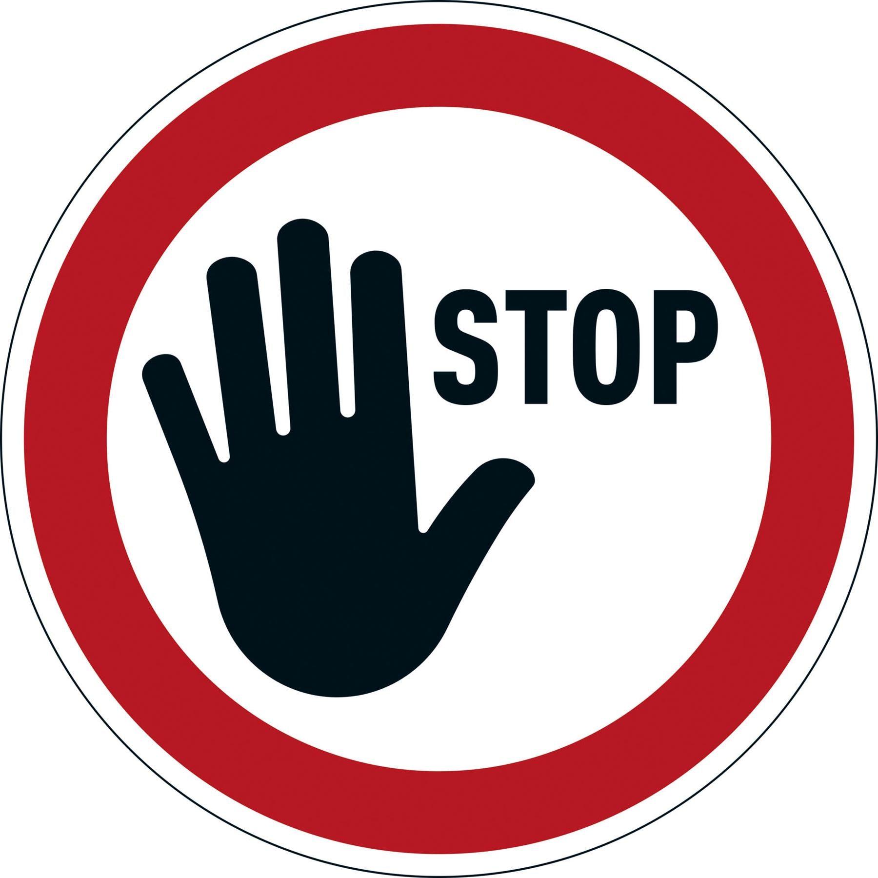 Showing Durable UK's Durable Adhesive ISO "Stop" Sign Safety Floor Sticker | 43cm, available as SKU 104203 with EAN 4005546727066.