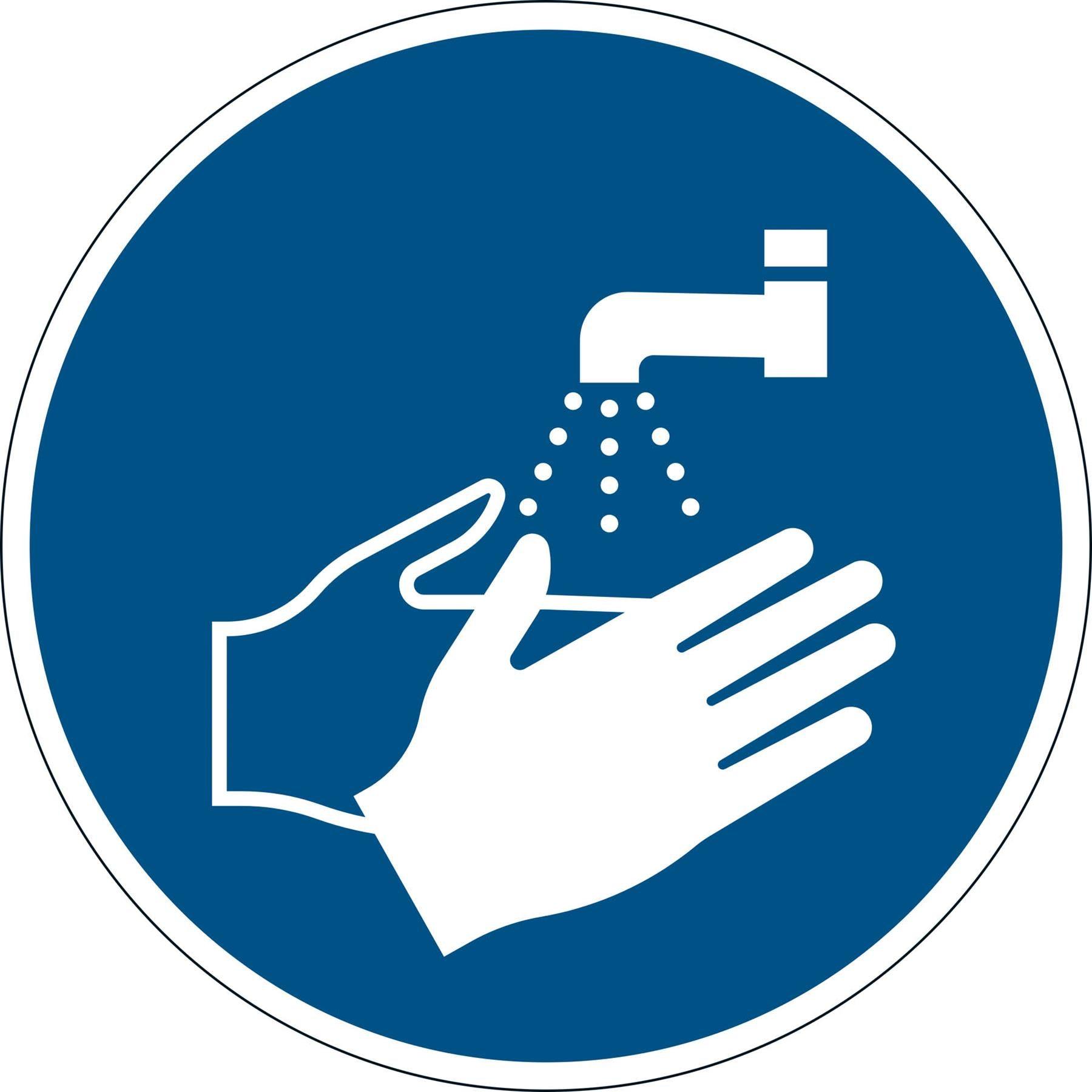 Showing Durable UK's Durable Adhesive ISO "Wash Your Hands" Sign Safety Floor Sticker | 43cm, available as SKU 103606 with EAN 4005546726984.