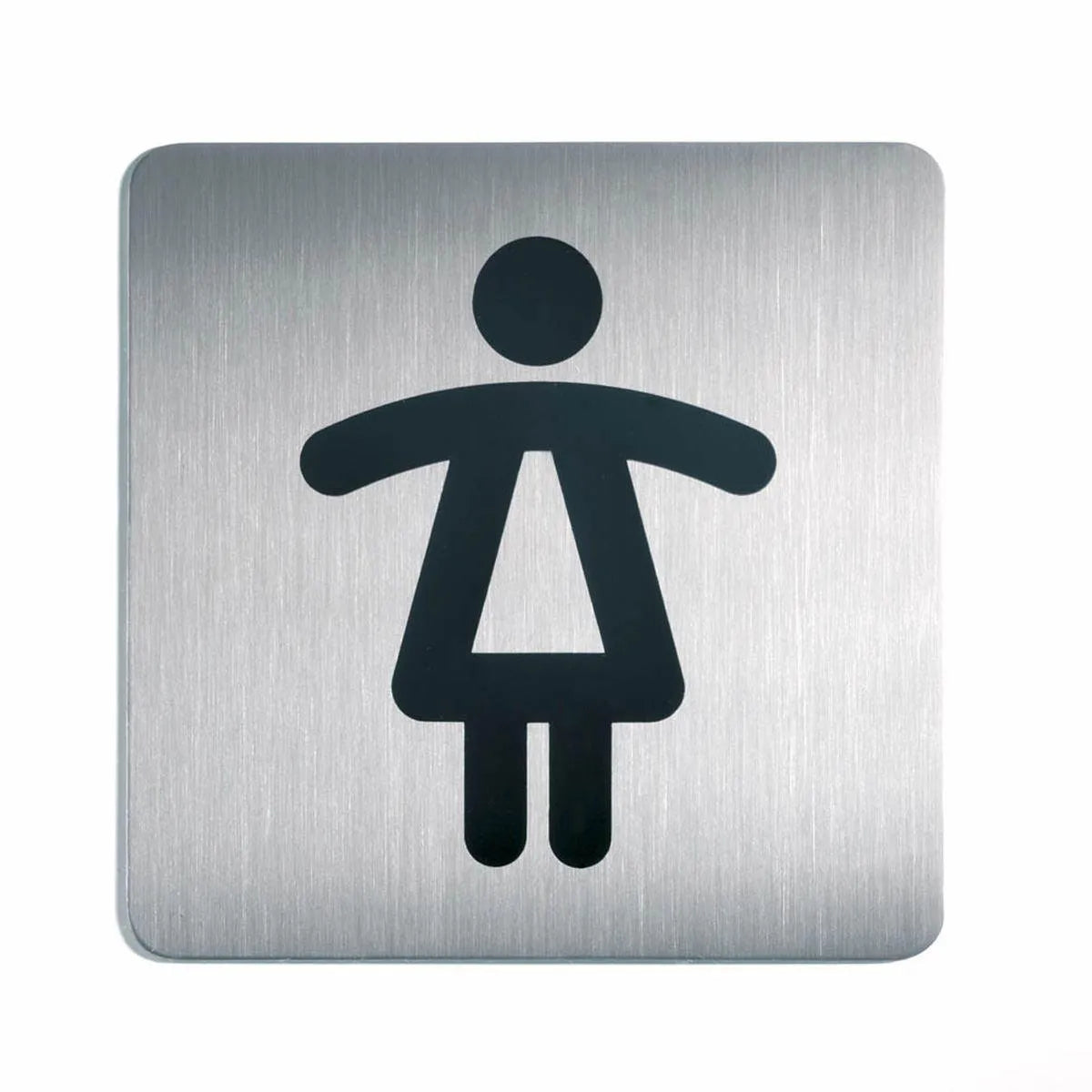 Showing Durable UK's Durable Adhesive Ladies WC Symbol Square Bathroom Toilet Sign | Stainless Steel, available as SKU 495623 with EAN 4005546403359.