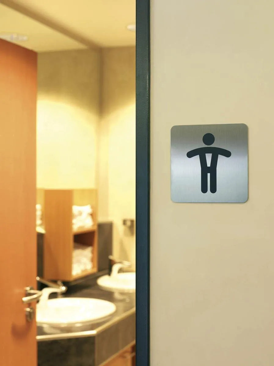 Showing Durable UK's Durable Adhesive Men's WC Symbol Bathroom Toilet Sign | Stainless Steel | Square, available as SKU 495423 with EAN 4005546403328.