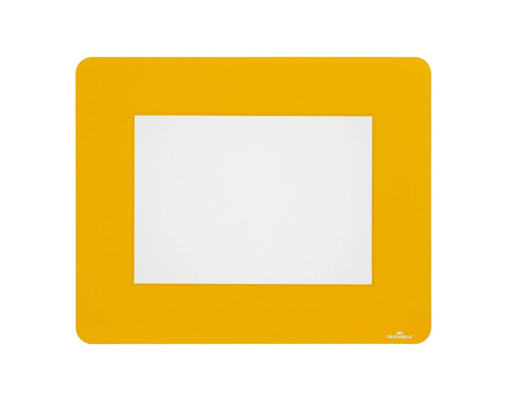 Showing Durable UK's Durable Adhesive Non Slip Floor Frame Safety Label Holder | 10 Pack | A5 Yellow, available as SKU 180704 with EAN 4005546725994.