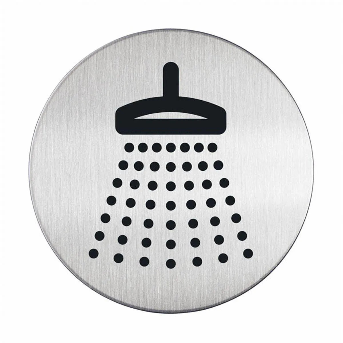 Showing Durable UK's Durable Adhesive Shower Sign Safety Symbol | Brushed Stainless Steel | 83mm, available as SKU 493823 with EAN 4005546403144.