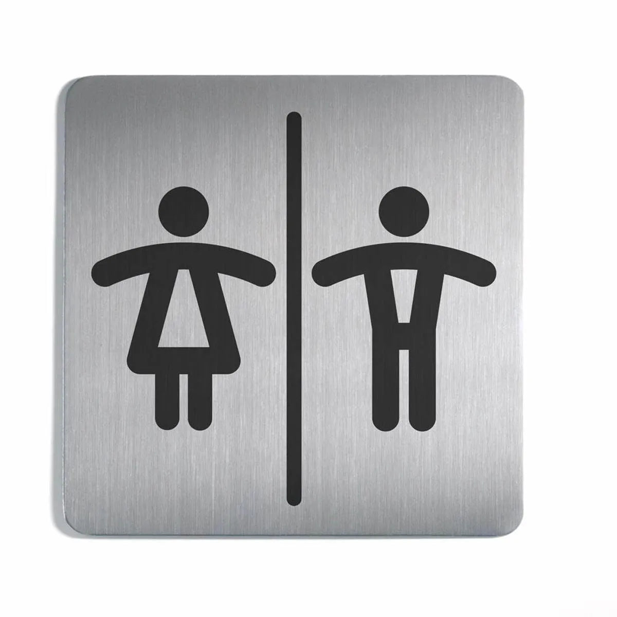 Showing Durable UK's Durable Adhesive Unisex WC Symbol Square Bathroom Toilet Sign | Stainless Steel, available as SKU 495823 with EAN 4005546403410.