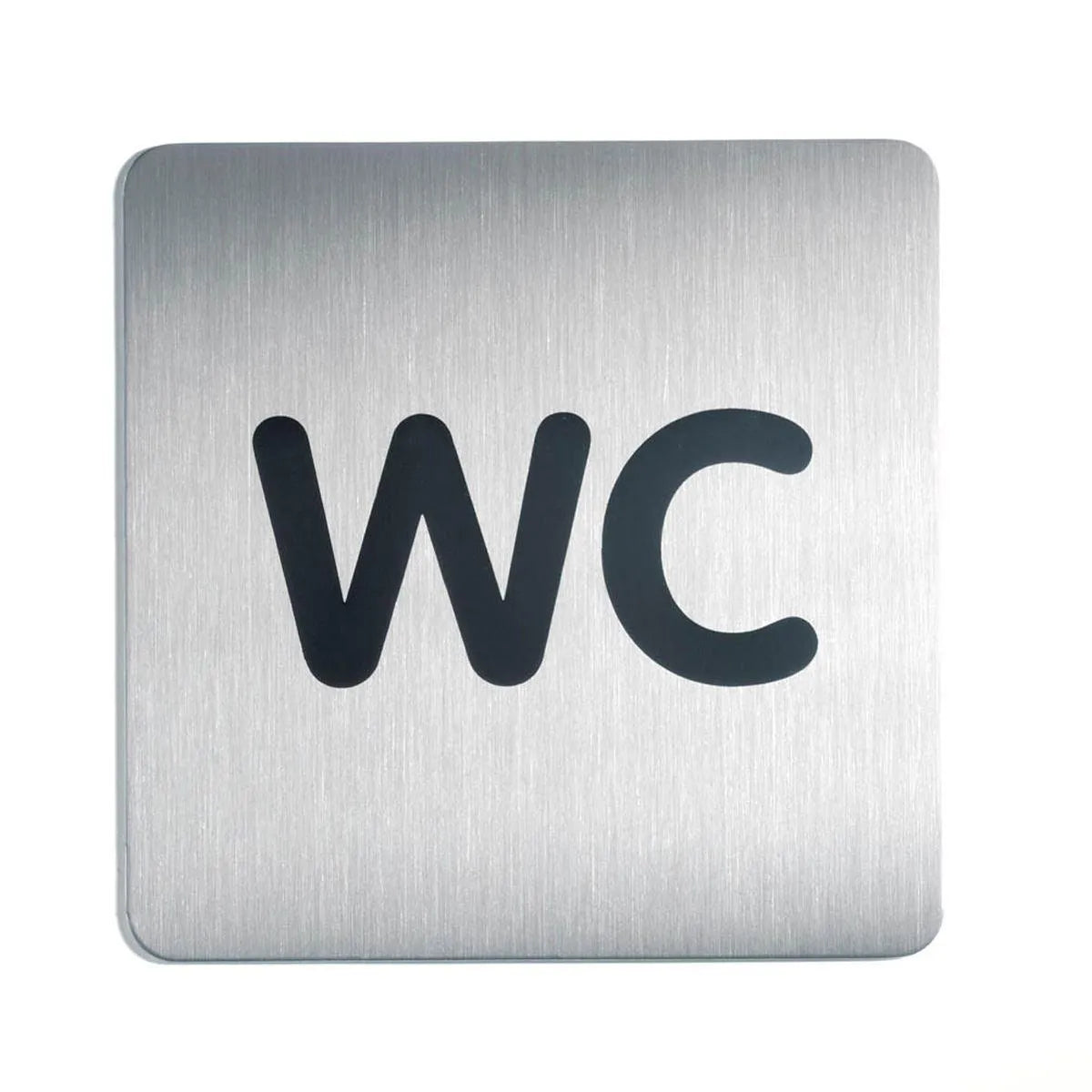 Showing Durable UK's Durable Adhesive WC Symbol Square Bathroom Toilet Sign | Brushed Stainless Steel, available as SKU 495723 with EAN 4005546403380.