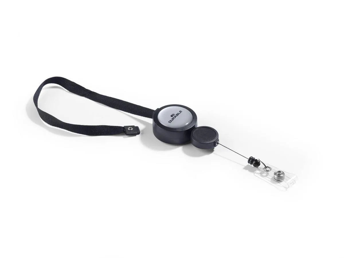 Showing Durable UK's Durable Adjustable Breakaway Lanyard with Badge Reel | 10 Pack | Black, available as SKU 822901 with EAN 4005546803852.