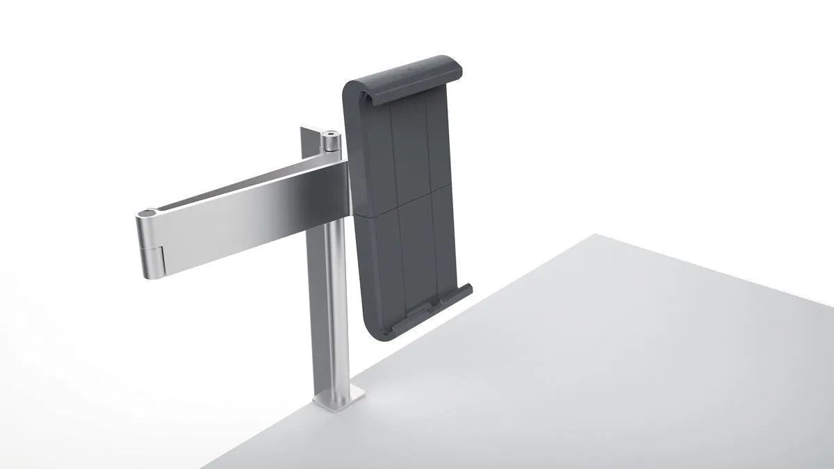 Showing Durable UK's Durable Aluminium Tablet Holder iPad Bed Table Clamp | Lockable & Rotatable, available as SKU 893123 with EAN 4005546979649.