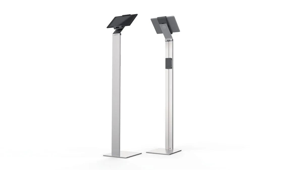 Showing Durable UK's Durable Aluminium Tablet Holder iPad Floor Exhibition Stand | Rotates & Locks, available as SKU 893223 with EAN 4005546979656.