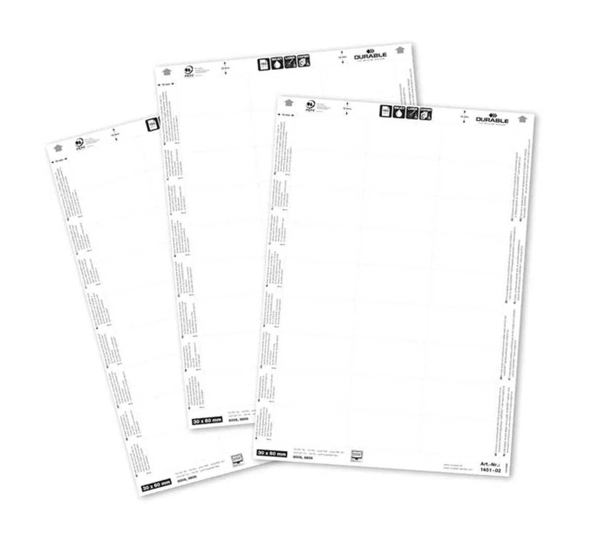 Showing Durable UK's Durable BADGEMAKER Printable Name Tag Badge Refill Inserts | 540 Card | 30x60mm, available as SKU 145102 with EAN 4005546140513.