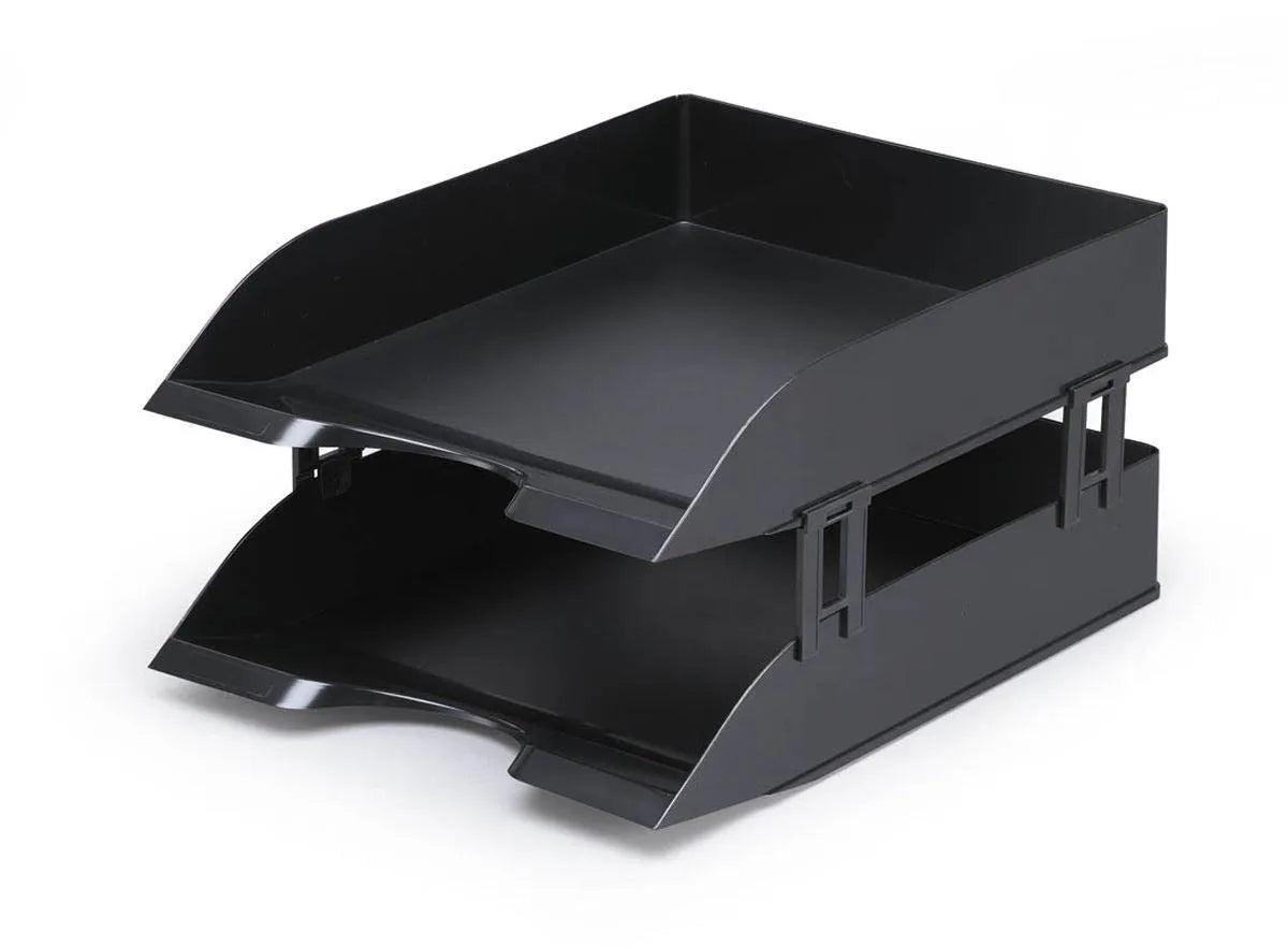 Showing Durable UK's Durable BASIC Recycled Plastic Letter Tray Risers Spacers | Black, available as SKU 1701723060 with EAN 7318081723064.